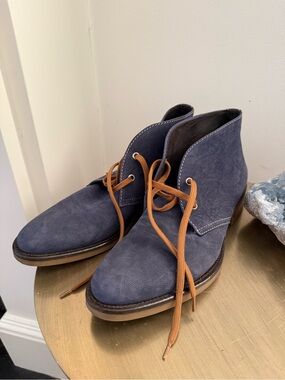 Donald J. Pliner Men's Navy Chukka Boots with Tan Laces